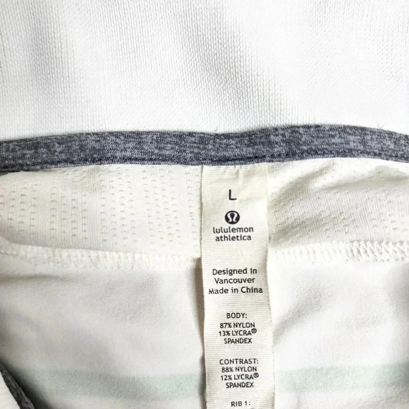 Lululemon Polo Shirt Size Large White Striped Octagon Logo Mesh Panels Men's - Picture 4 of 7